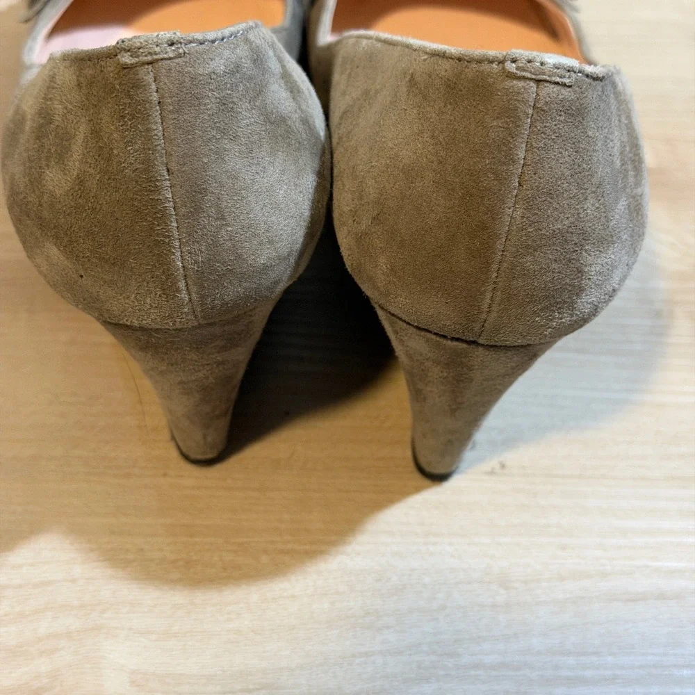 Kate Spade Wedge Heels Womens 8M Taupe Suede‎ Bow Fringe Dress Shoes